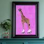 Custom Giraffe Rollerskating Personalised Art Print, thumbnail 2 of 9