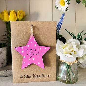 Personalised Year Of Birth Star Wooden Keepsake Card, 2 of 11