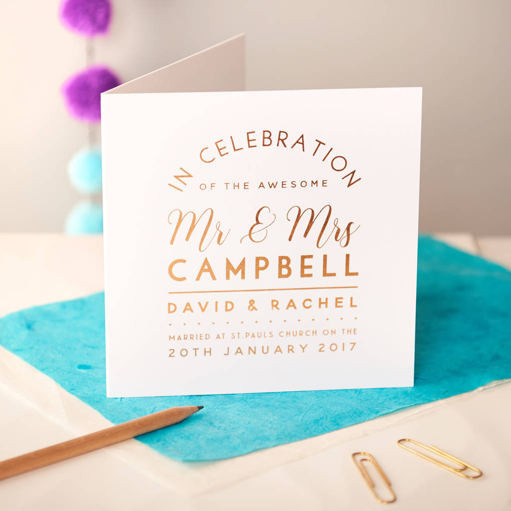 Personalised Copper Foiled Wedding Detail Card