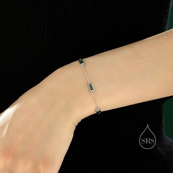 Sterling Silver Sapphire Blue Cz Baguette Satellite Bracelet, 2 of 12