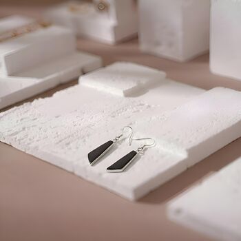 Handmade Sterling Silver Black Onyx Tapered Drop Earrings, 2 of 5