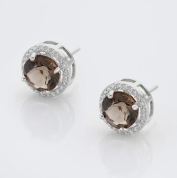 Round Smoky Quartz 925 Sterling Silver Stud Earrings, 2 of 3