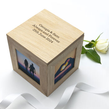 Personalised Oak Photo Cube Keepsake Box, 11 of 12