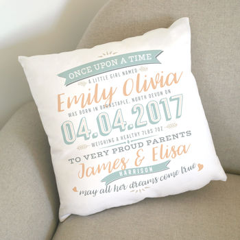 Personalised Typographic Baby Arrival Cushion, 4 of 5