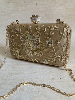 Gold Raw Silk Rectangular Clutch Bag, 7 of 10