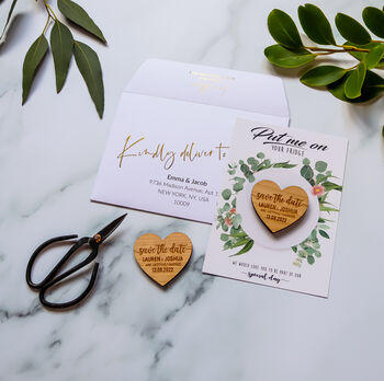 Botanical Save The Date Heart Magnet Cards, 3 of 12