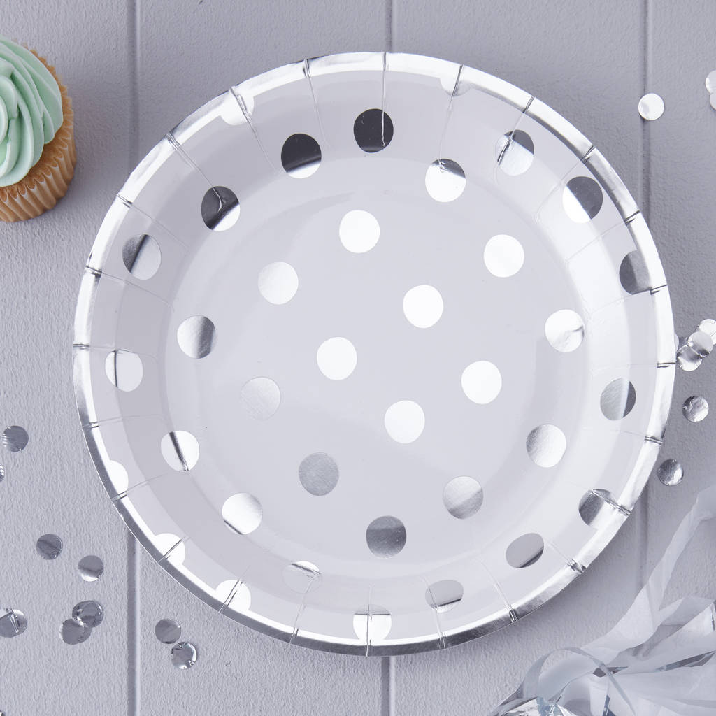 Silver Foiled Polka Dot Paper Plates, 1 of 3