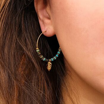 Beaded Hoop Leaf Earrings, 2 of 4
