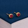 7mm Gold Plated Sterling Silver Ruby Cz Stud Earrings, thumbnail 1 of 6