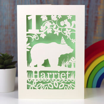Personalised Papercut Bear Birthday Card, 4 of 8