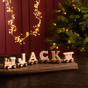 Personalised Christmas Wooden Name Train, 2 of 10