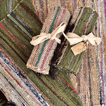 Emerald Green And Natural Rag Rug Bohemian, 4 of 10