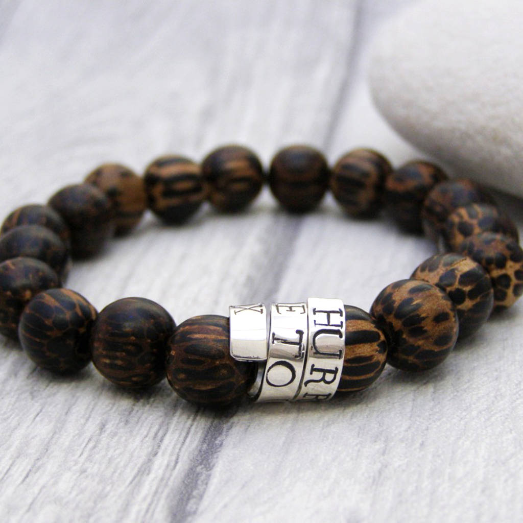 Personalised Men's Scroll Bracelet With Palm Wood By Soremi Jewellery ...