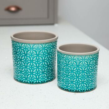 Turquoise Moroccan Ceramic Planter With Asparagus Fern, 3 of 3