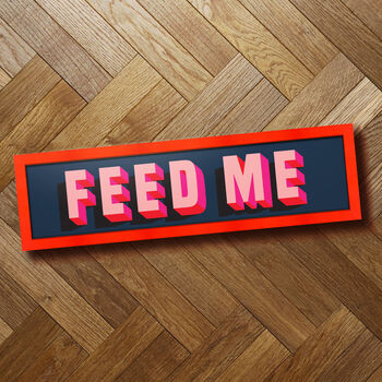 'Feed Me' Pink And Blue Funny Framed Landscape Print, 2 of 6