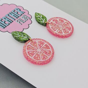 Grapefruit Glitter Earrings, 2 of 6