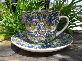 Large Cup And Saucer In William Morris Blue Strawberry Thief Design, 3 of 11