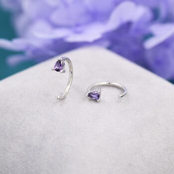 Amethyst Purple Cz Droplet Huggie Hoop Earrings Two, 3 of 11
