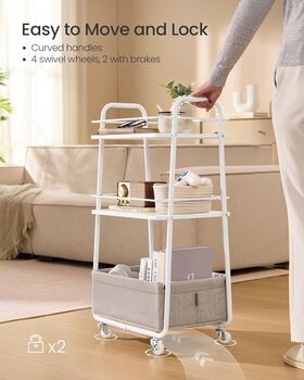 Three Tier Rolling Storage Trolley Fabric Basket, 6 of 7