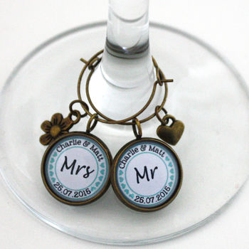 Personalised Mr And Mrs Wine Glass Charms, 2 of 5
