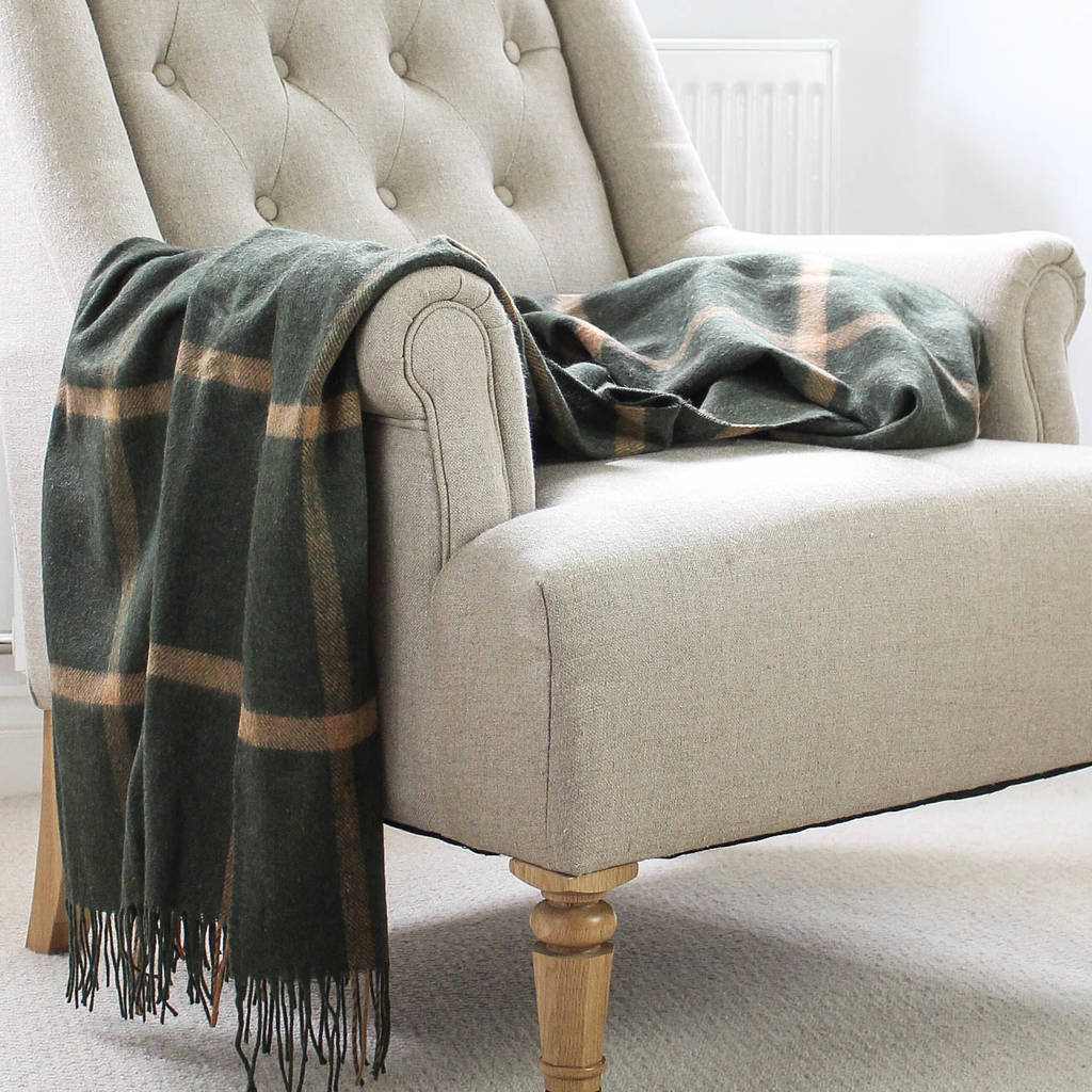 forest green and orange check wool throw by marquis & dawe