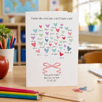 Thank You Teacher Class Hearts Card, 5 of 8