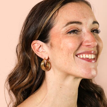 Stainless Steel Twisted Hoop Earrings In Gold, 3 of 3