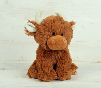 Highland Cow Toy Trio, Brown, Cream And Rainbow Set, 5 of 7