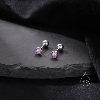 Tiny Purple Opal Screw Back Earrings In Sterling Silver, 7 of 10