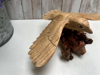 Hand Carved Wooden Soaring Eagle Sculpture Ornament, 7 of 12
