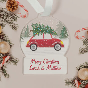 Personalised Driving Home For Christmas Acrylic Snow Globe Hanging Decoration Gift Boxed, 4 of 5