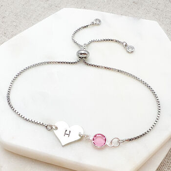 Initial Heart And October Birthstone Bracelet, 6 of 6