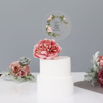Personalised Wedding Cake Topper With Pink Flowers, 5 of 6