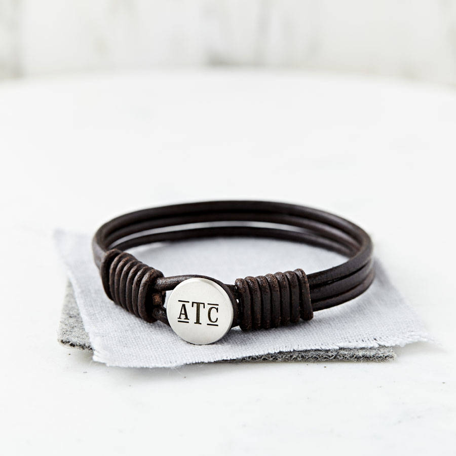 Personalised Monogram Silver And Leather Bracelet, 1 of 6