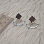 Raw Black Onyx, Turquoise Sterling Silver Earrings, thumbnail 3 of 8
