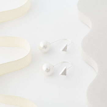 Pull Through Pearl And Triangle Crystal Earrings, 3 of 3