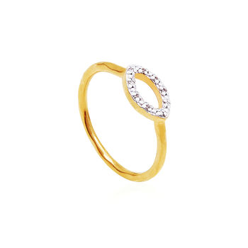 18ct Gold Plated Diamond Oval Ring, 5 of 6