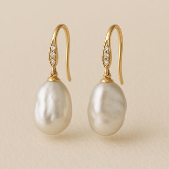 Solid 9ct Gold Keshi Pearl Drop Earrings, 3 of 8
