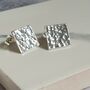 Large Hammered Square Silver Stud Earrings, thumbnail 3 of 5