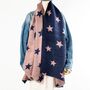 Navy And Pink Star Reversible Personalised Warm Scarf, thumbnail 3 of 10
