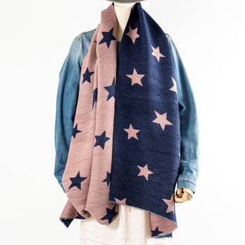 Navy And Pink Star Reversible Personalised Warm Scarf, 3 of 10