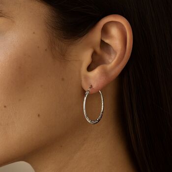 Sterling Silver Hammered Hoop Earrings, 5 of 8