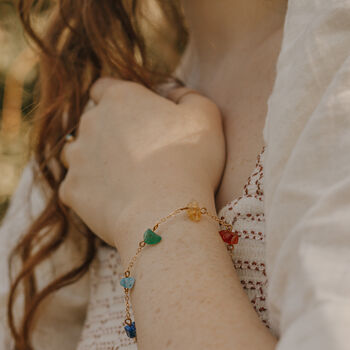 Gold Plate Seven Chakra Raw Crystal Bracelet, 2 of 4