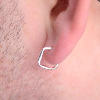 Unisex Sterling Silver Square Hoop Earrings, 2 of 8