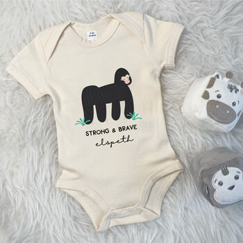 Strong And Brave Gorilla Personalised Jungle Babygrow, 6 of 8