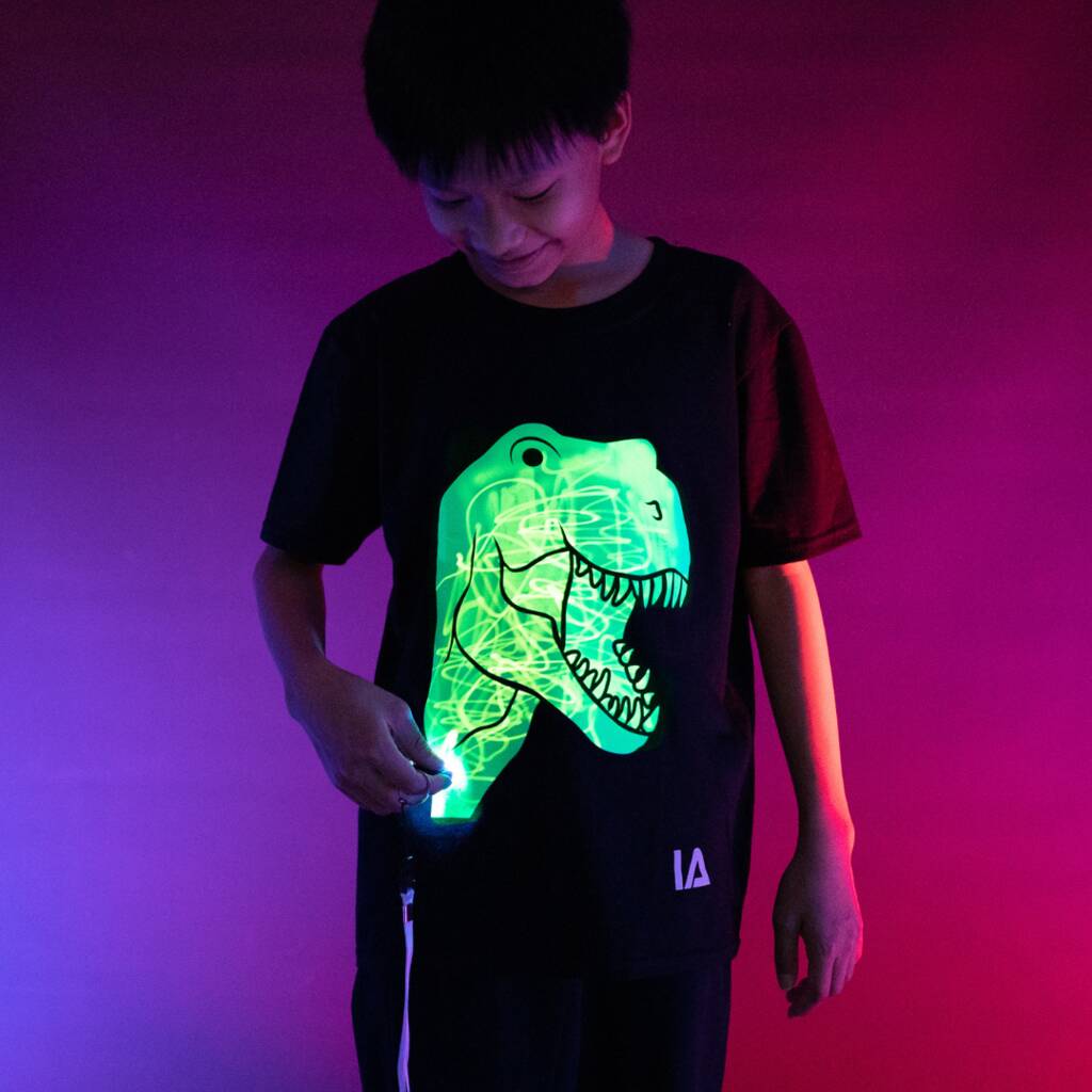 T Rex Dinosaur Interactive Glow In The Dark T Shirt, 1 of 12