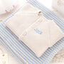 Baby Boy Cosy Cardigan And Blue Mini Stripe Blanket Set, thumbnail 1 of 12