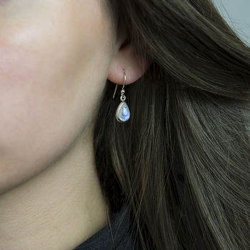 Sterling Silver Dangly Moonstone Teardrop Earrings, 2 of 3