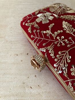 Red Handcrafted Velvet Clutch Bag, 8 of 10
