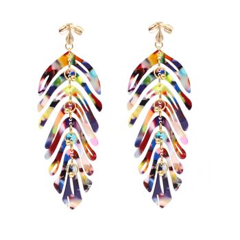 Tutti Frutti Multi Coloured Long Leaf Statement Earrings, 6 of 6